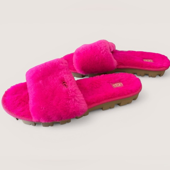 UGG Vibrant Pink Plush Slide Slippers - Picture 4 of 12